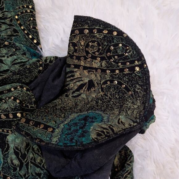 Vintage 90s Boho Witchy Paisley Floral Metallic Jacket Green Black Gold Size 16P - Picture 10 of 16